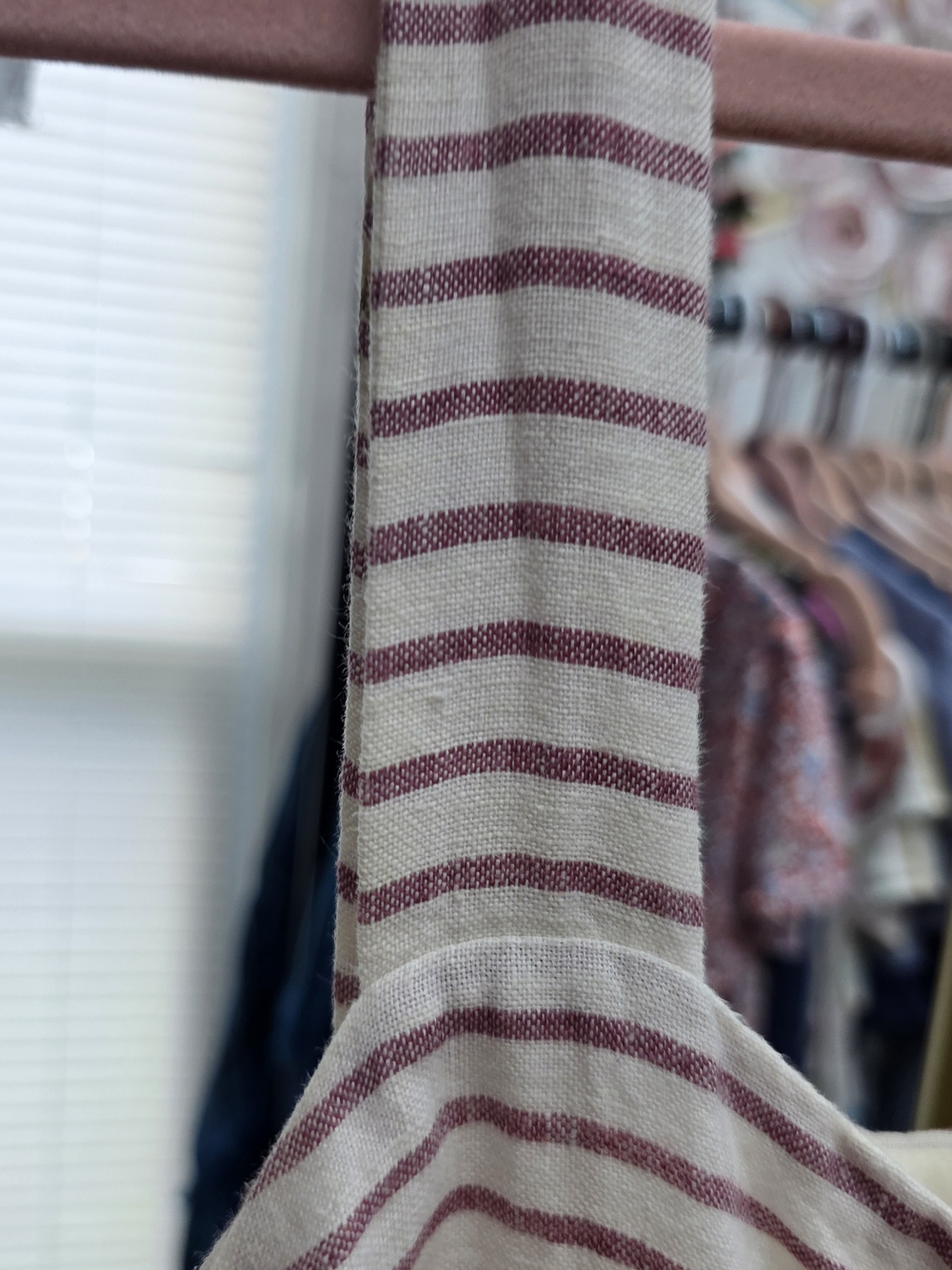 Artisan Ny Cream Pink Red  Striped Button-Front Midi Dress Linen 8 - Picture 6 of 8